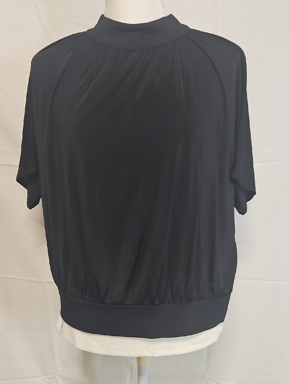 Worthington Black Short-Sleeve Mockneck Blouson Tunic